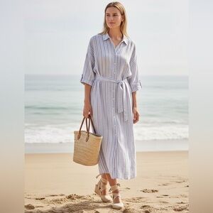 Magaschoni Linen Striped Shirt with Collar Size M